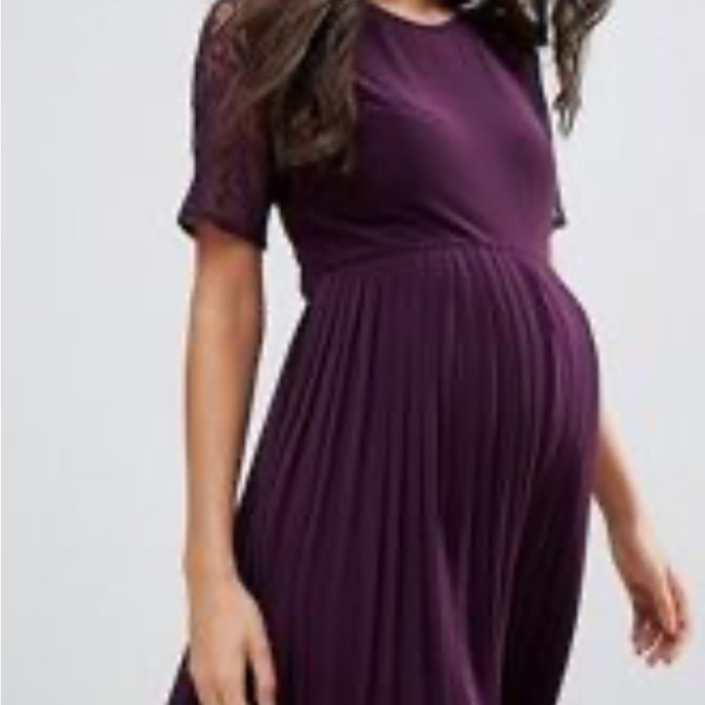ASOS Maternity Deep Purple Midi Dress with Lace Sleeves